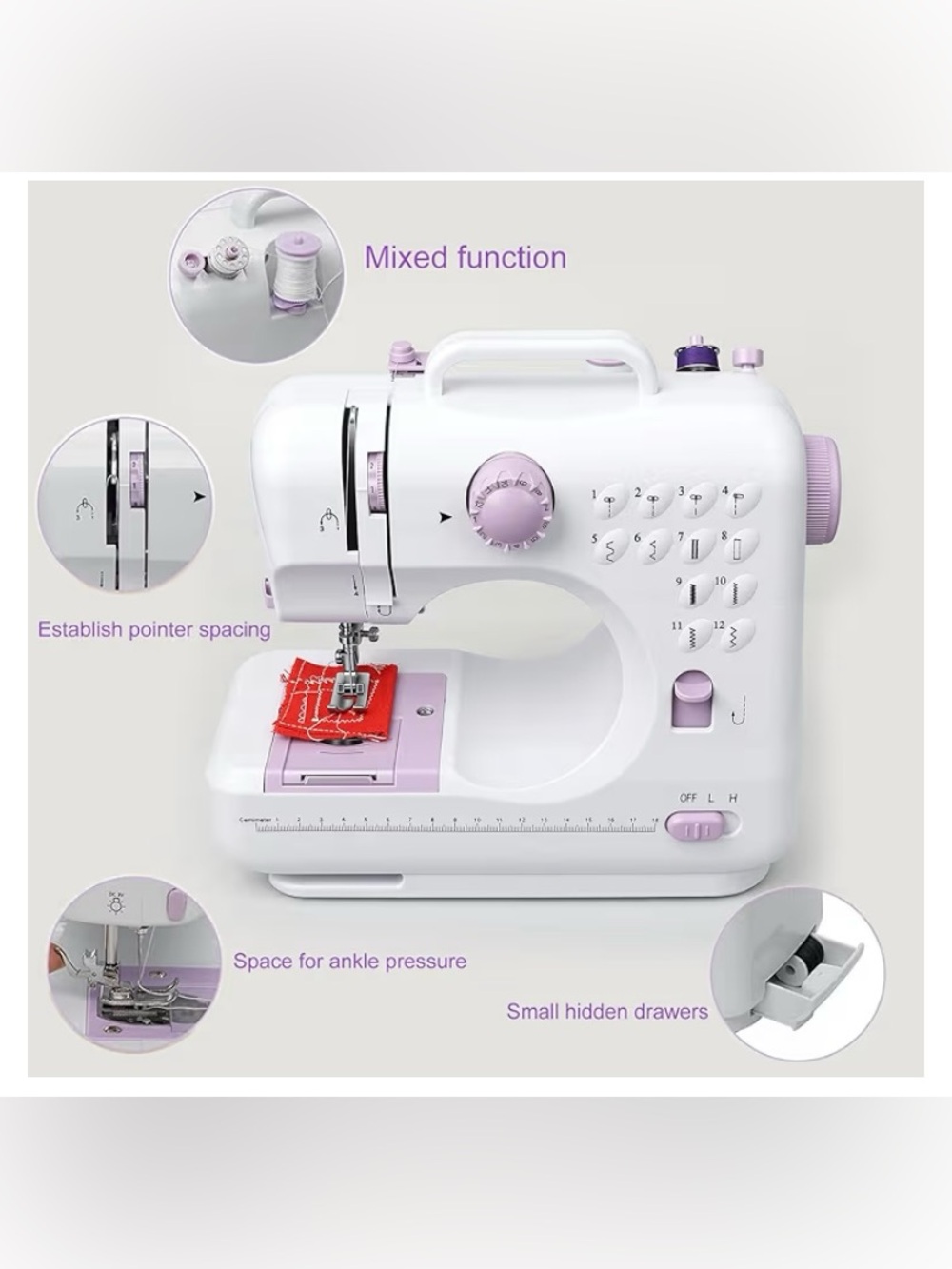 Sewing Machine with 12 Built-in Stitches, 2-Speed Foot Pedal. New
